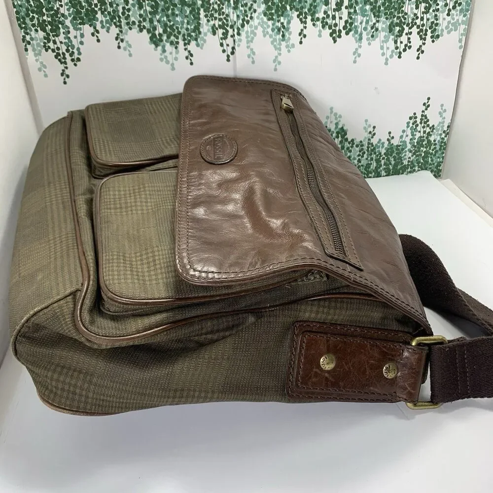 Fossil Leather & Fabric Messenger Laptop Adjustable Strap Bag Men’s